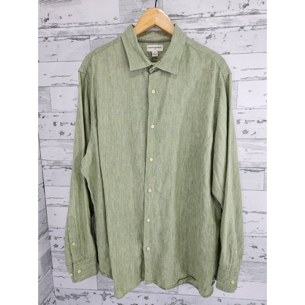 Banana Republic Mens XXL Sage Green 100% Linen Long Sleeve Button Down Shirt